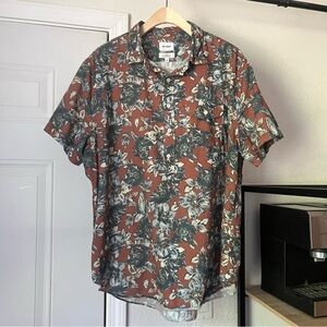 ELK HEAD burgundy brown red floral cotton‎ popover polo short sleeve shirt